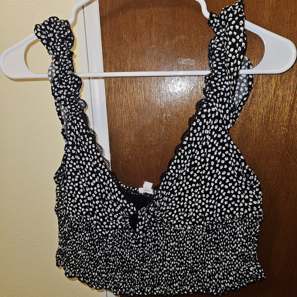 Garage Black and White Ruffle Crop Top
